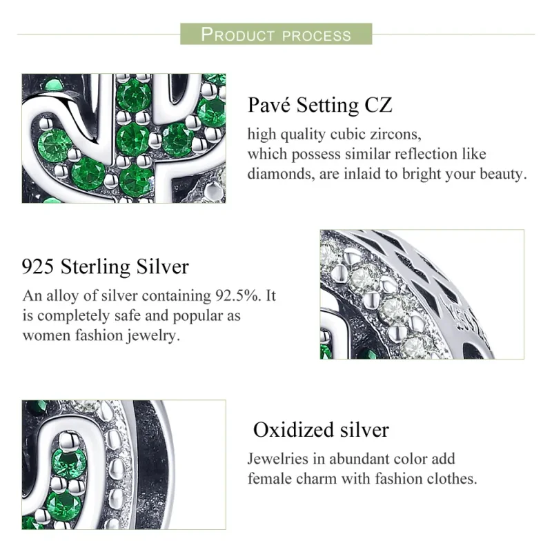 (image for) Pandora Style Silver Charm, Green Vibrant Cactus - SCC918 - View 7