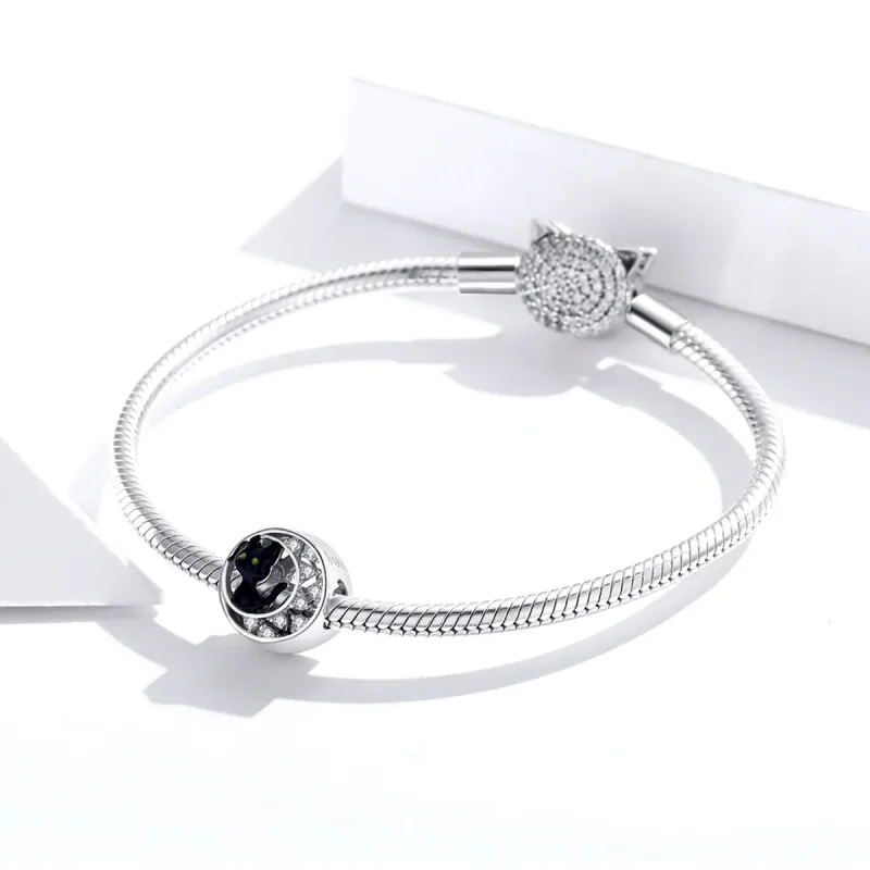 (image for) Pandora Style Silver Charm, Halloween Black Cat, Black Enamel - BSC325 - View 3