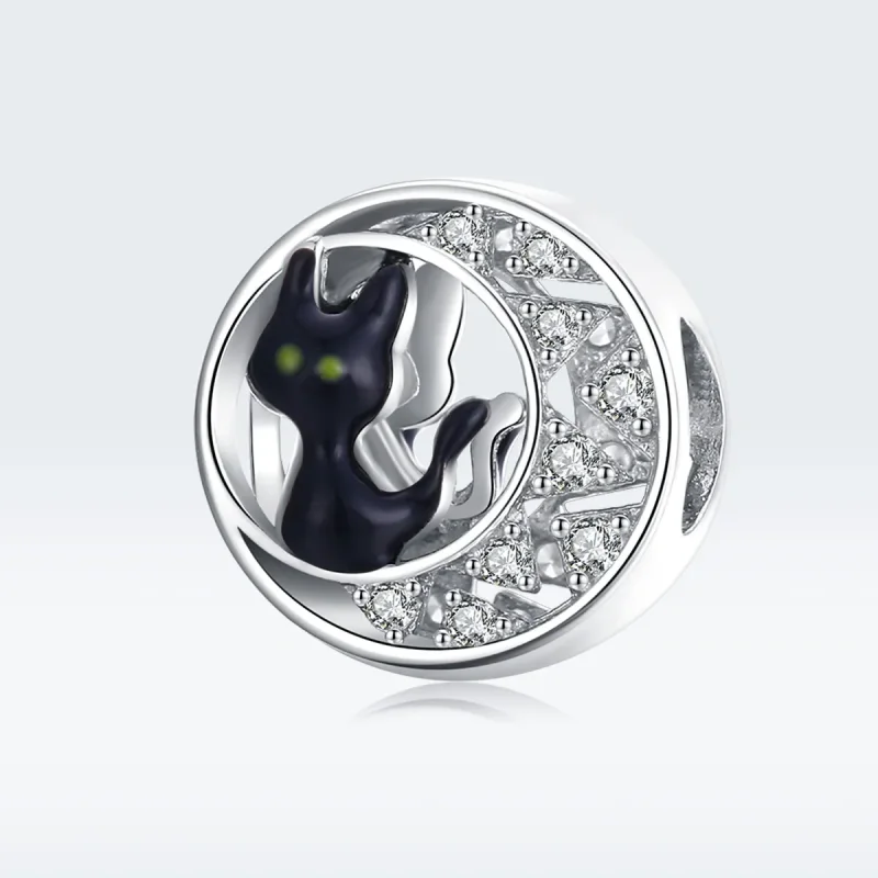 (image for) Pandora Style Silver Charm, Halloween Black Cat, Black Enamel - BSC325 - View 5
