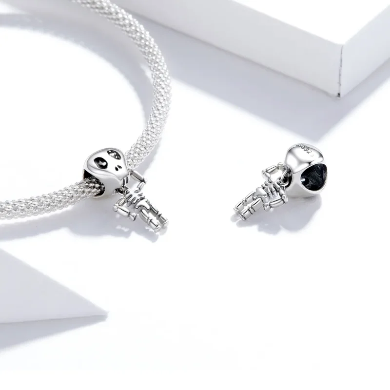 (image for) Pandora Style Silver Charm, Halloween Skull Man, Black Enamel - SCC1617 - View 4
