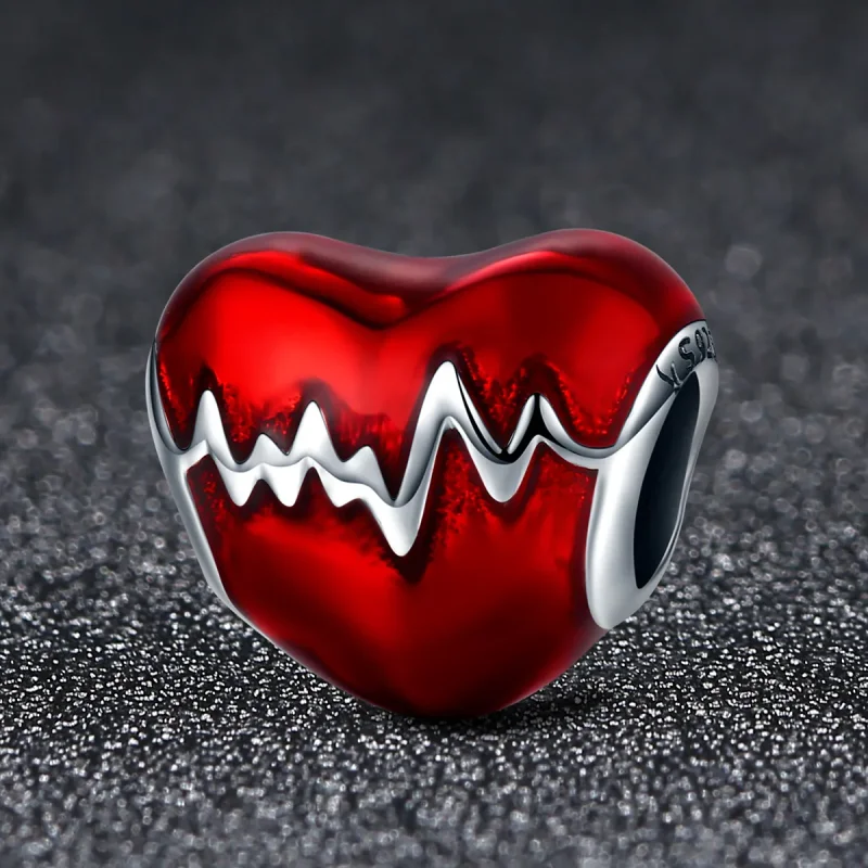 (image for) Pandora Style Silver Charm, Heart Beat, Red Enamel - SCC249 - View 3