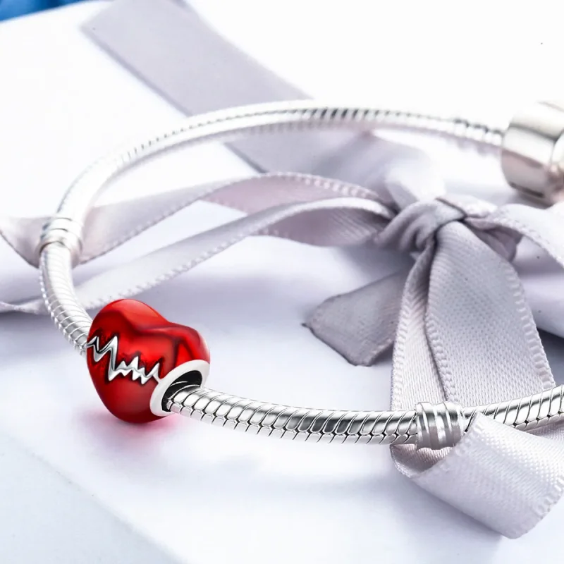 (image for) Pandora Style Silver Charm, Heart Beat, Red Enamel - SCC249 - View 6