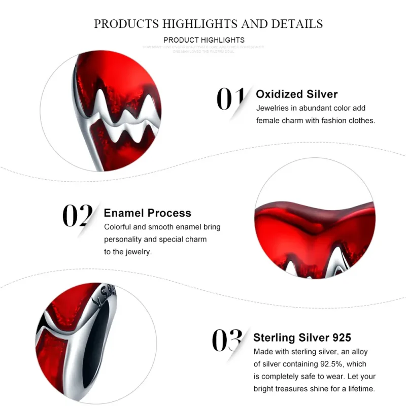 (image for) Pandora Style Silver Charm, Heart Beat, Red Enamel - SCC249 - View 7