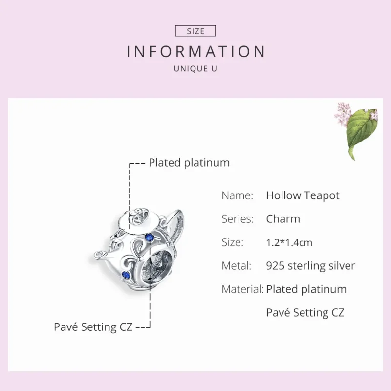 (image for) Pandora Style Silver Charm, Hollow Teapot - BSC274 - View 7