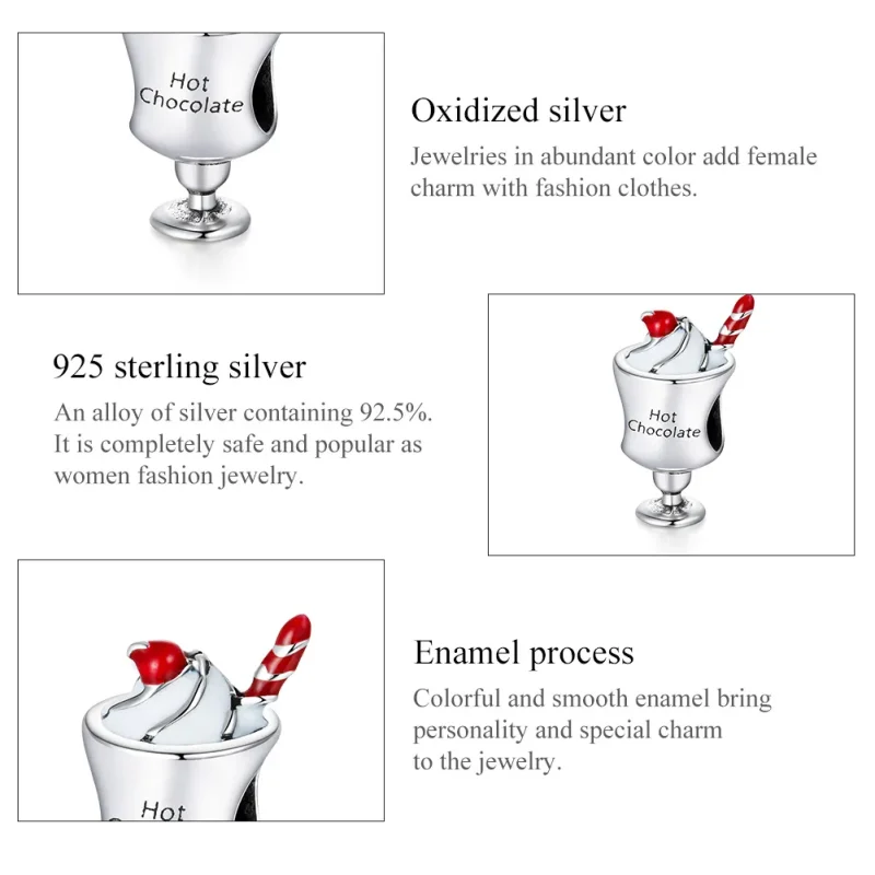 (image for) Pandora Style Silver Charm, Hot Chocolate, Red Enamel - SCC1495 - View 7