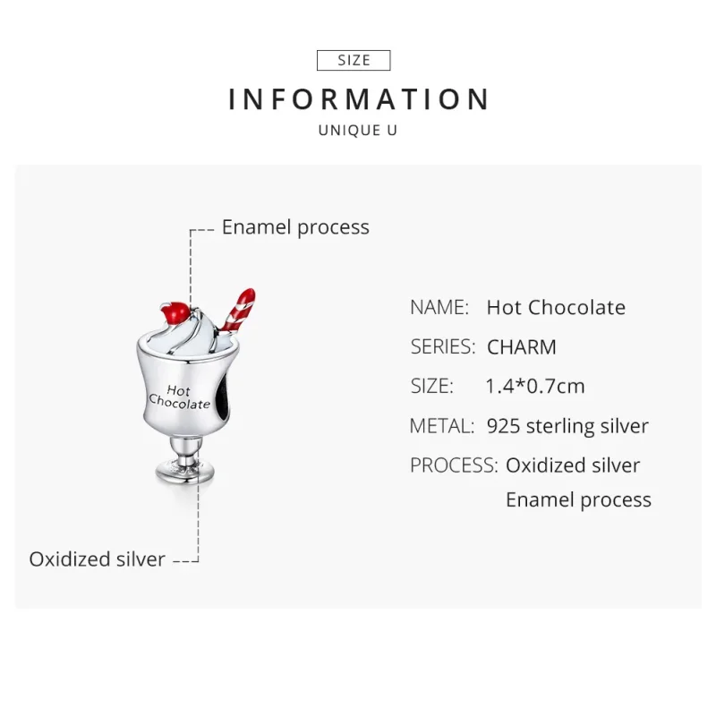 (image for) Pandora Style Silver Charm, Hot Chocolate, Red Enamel - SCC1495 - View 8