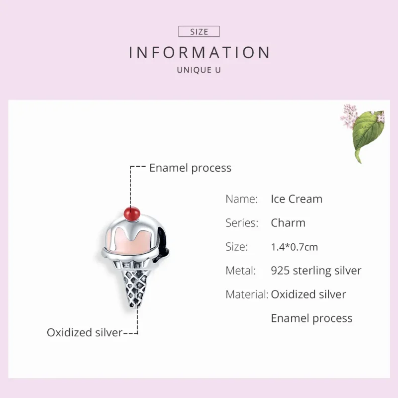 (image for) Pandora Style Silver Charm, Ice Cream, Multicolor Enamel - SCC1533 - View 7