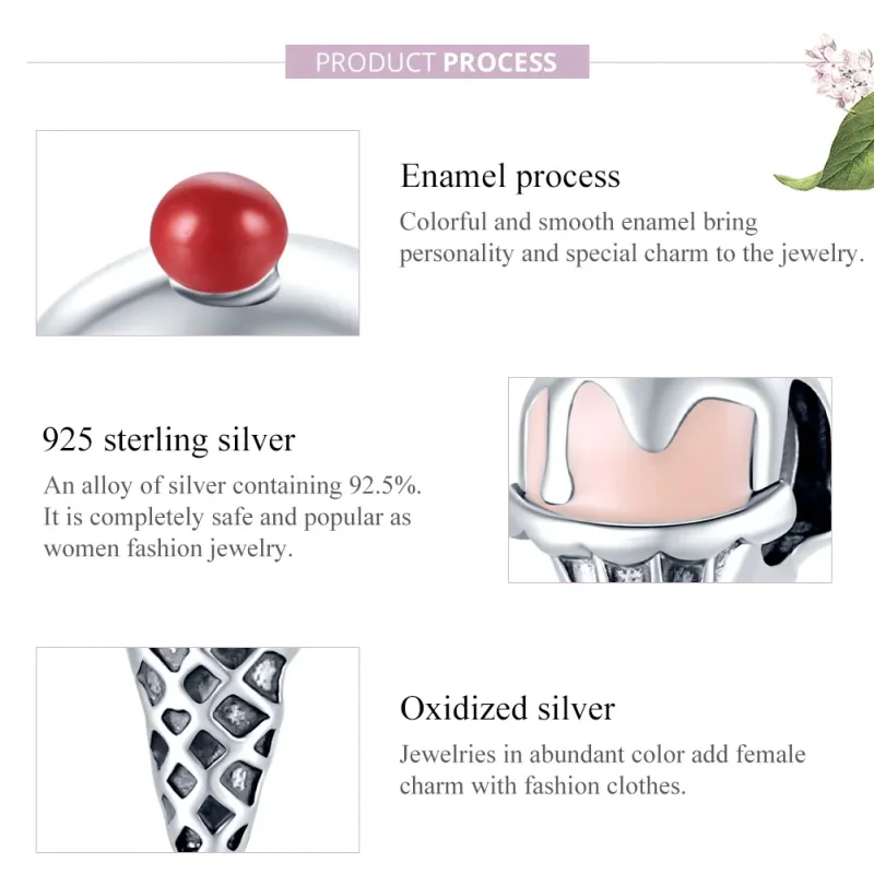 (image for) Pandora Style Silver Charm, Ice Cream, Multicolor Enamel - SCC1533 - View 8