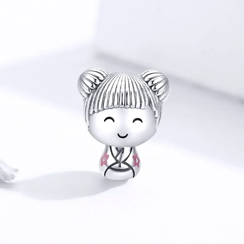 (image for) Pandora Style Silver Charm, Japanese Doll, Pink Enamel - SCC1455 - View 2