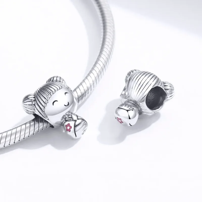 (image for) Pandora Style Silver Charm, Japanese Doll, Pink Enamel - SCC1455 - View 4