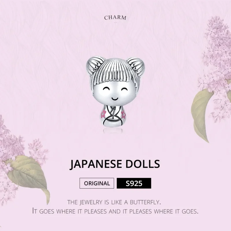 (image for) Pandora Style Silver Charm, Japanese Doll, Pink Enamel - SCC1455 - View 6