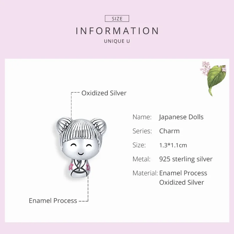 (image for) Pandora Style Silver Charm, Japanese Doll, Pink Enamel - SCC1455 - View 7