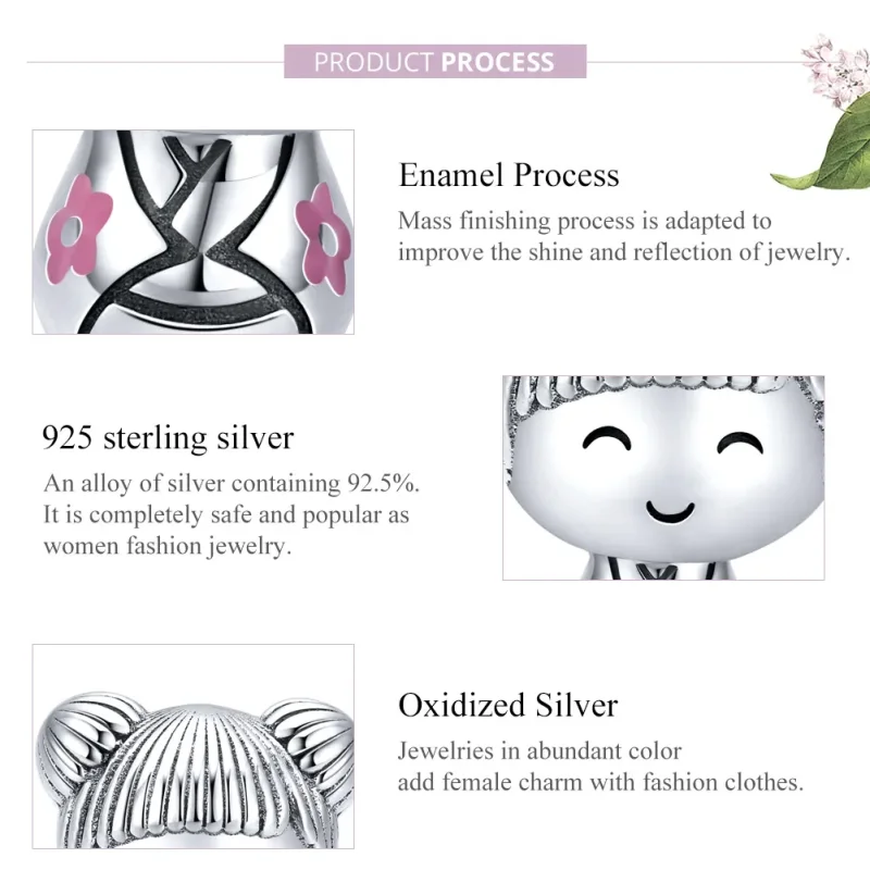 (image for) Pandora Style Silver Charm, Japanese Doll, Pink Enamel - SCC1455 - View 8