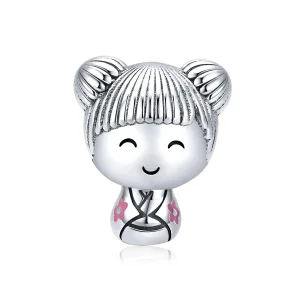 (image for) Pandora Style Silver Charm, Japanese Doll, Pink Enamel - SCC1455
