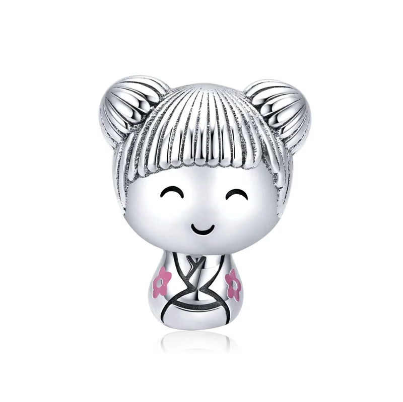 (image for) Pandora Style Silver Charm, Japanese Doll, Pink Enamel - SCC1455 - Product Image