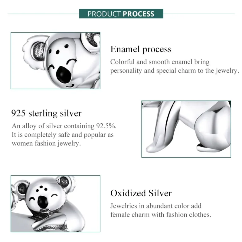 (image for) Pandora Style Silver Charm, Koala With Kid, Black Enamel - BSC260 - View 7