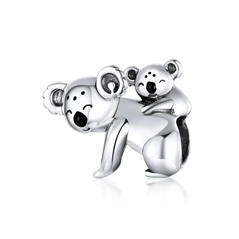 (image for) Pandora Style Silver Charm, Koala With Kid, Black Enamel - BSC260 - Product Image