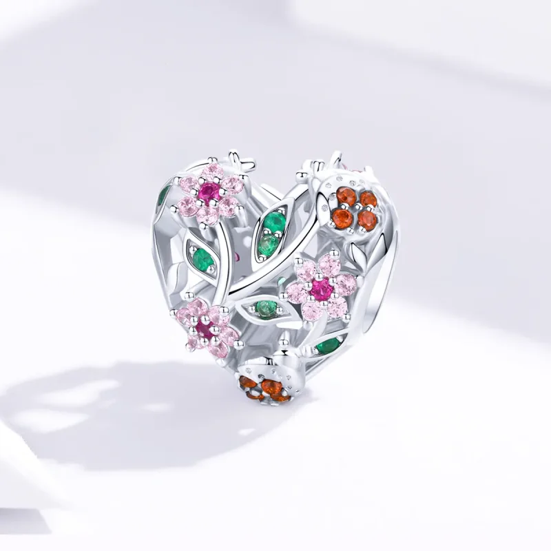 (image for) Pandora Style Silver Charm, Ladybug & Flowers - BSC117 - View 2