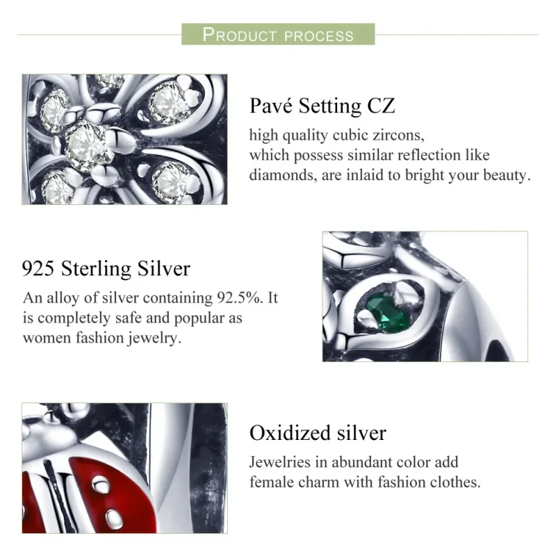 (image for) Pandora Style Silver Charm, Ladybugs and Flowers - SCC926 - View 7