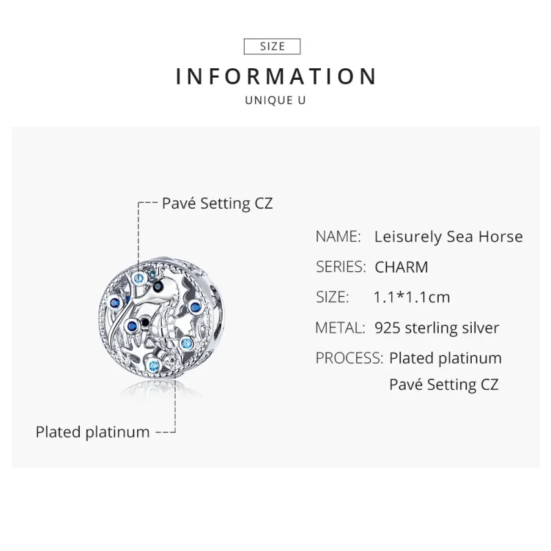 (image for) Pandora Style Silver Charm, Leisurely Seahorse - BSC266 - View 8