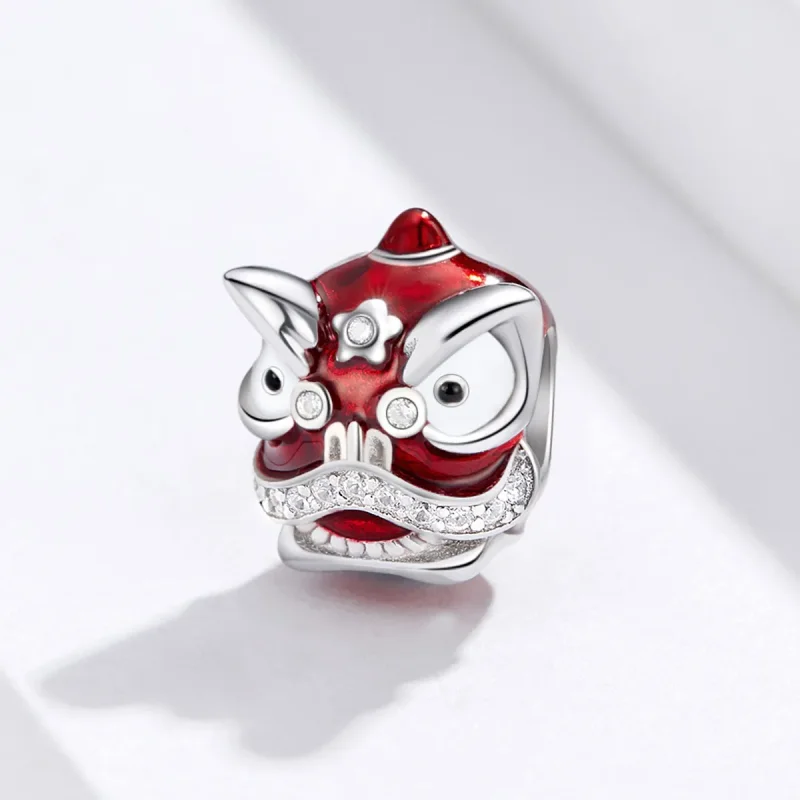 (image for) Pandora Style Silver Charm, Lion Dance, Red Enamel - BSC086 - View 2