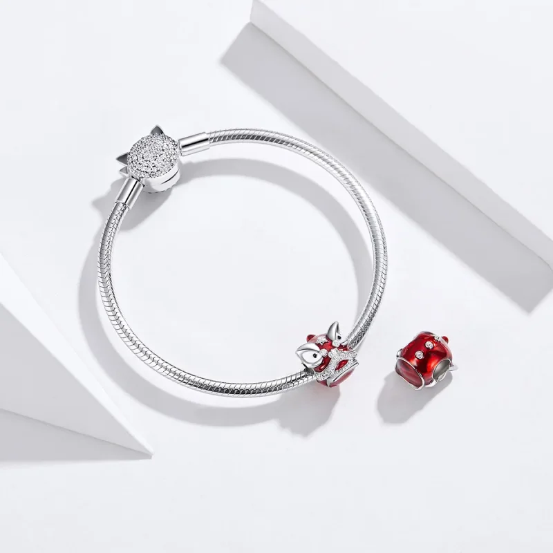 (image for) Pandora Style Silver Charm, Lion Dance, Red Enamel - BSC086 - View 3