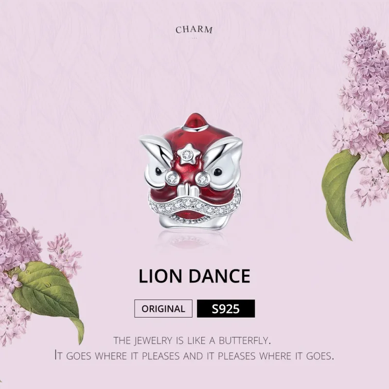 (image for) Pandora Style Silver Charm, Lion Dance, Red Enamel - BSC086 - View 5