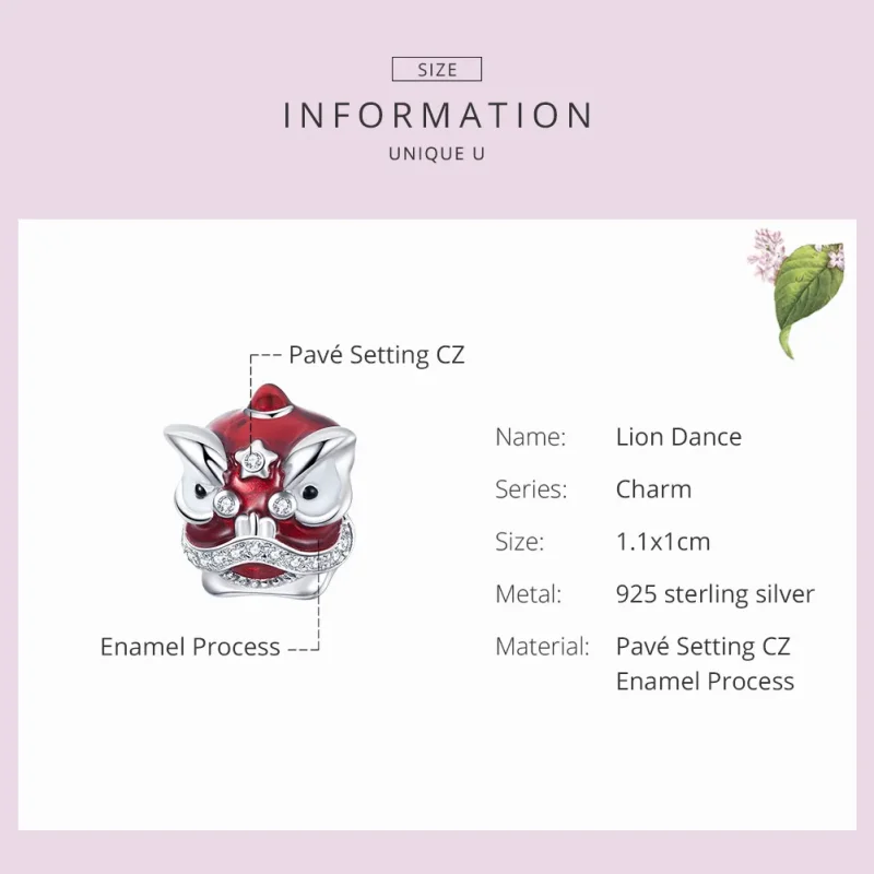 (image for) Pandora Style Silver Charm, Lion Dance, Red Enamel - BSC086 - View 6