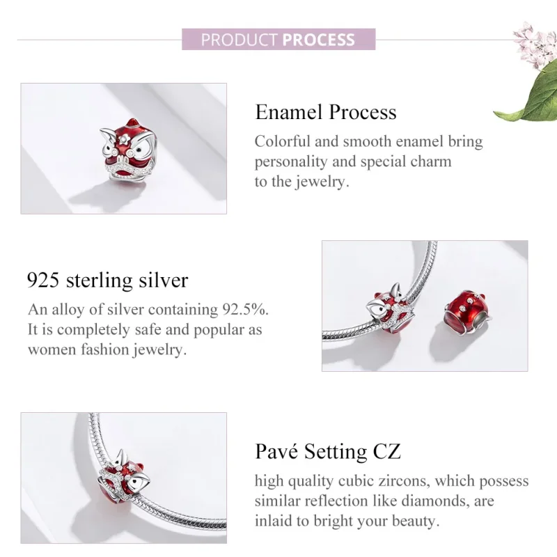 (image for) Pandora Style Silver Charm, Lion Dance, Red Enamel - BSC086 - View 7