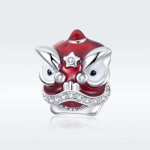 (image for) Pandora Style Silver Charm, Lion Dance, Red Enamel - BSC086