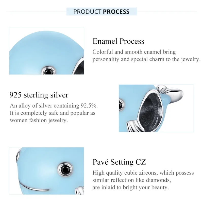 (image for) Pandora Style Silver Charm, Little Blue Whale, Cyan Blue Enamel - BSC250 - View 7