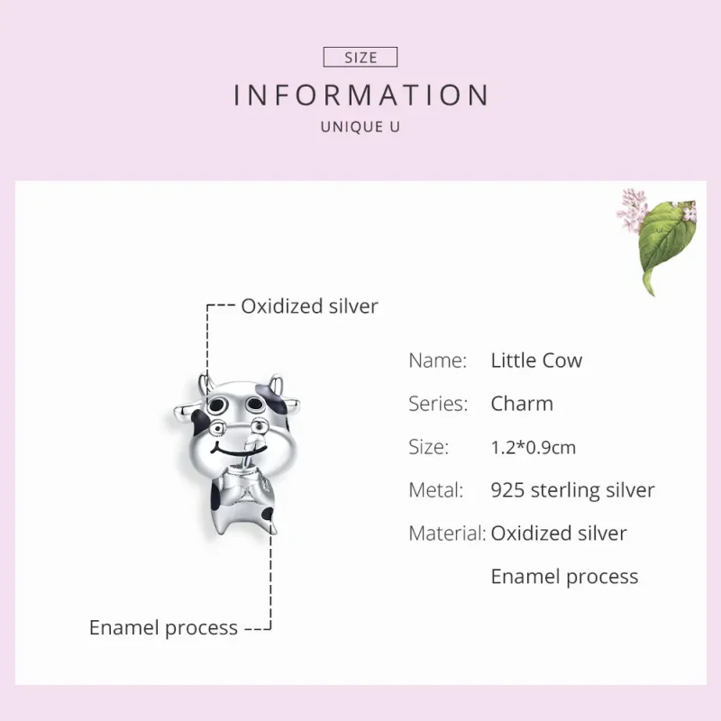 (image for) Pandora Style Silver Charm, Little Cow, Black Enamel - SCC1574 - View 7