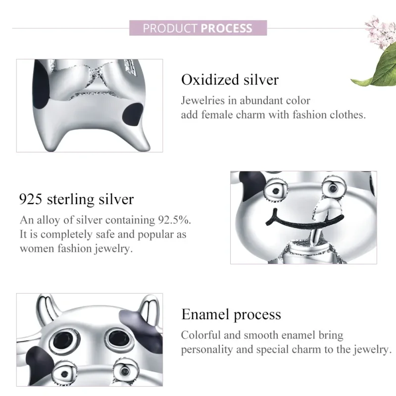 (image for) Pandora Style Silver Charm, Little Cow, Black Enamel - SCC1574 - View 8