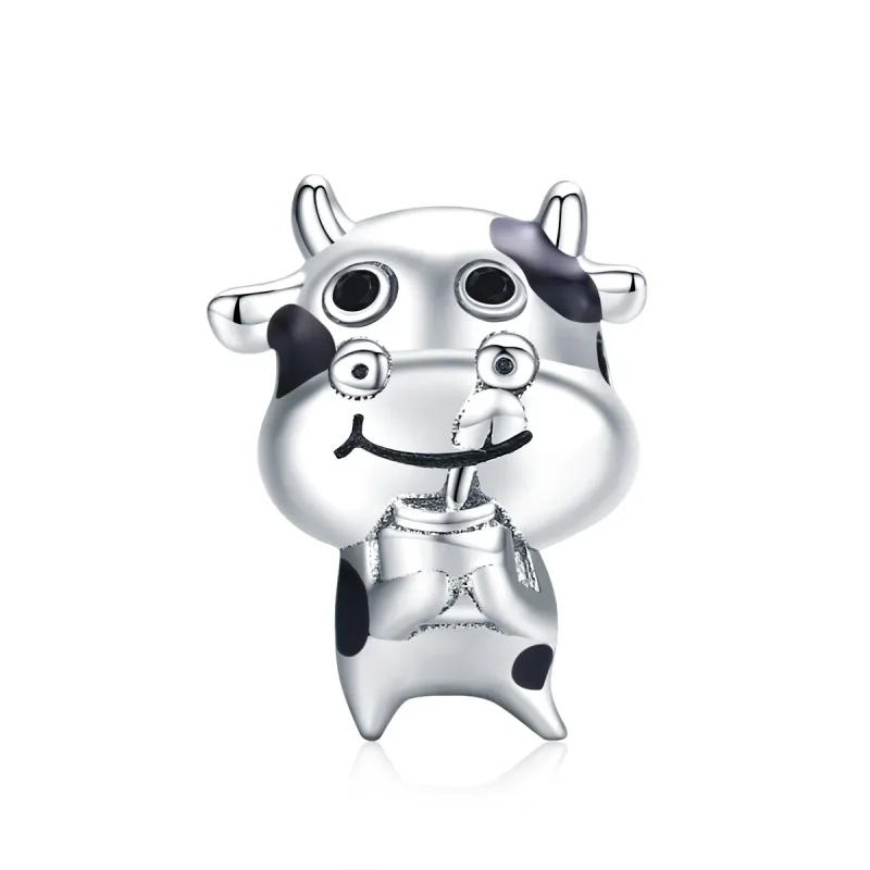 (image for) Pandora Style Silver Charm, Little Cow, Black Enamel - SCC1574 - Product Image