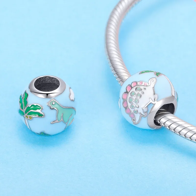 (image for) Pandora Style Silver Charm, Little Dinosaur Family, Multicolor Enamel - SCC909 - View 3