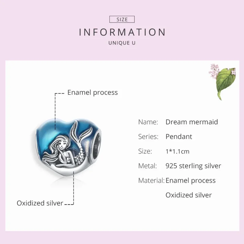 (image for) Pandora Style Silver Charm, Little Mermaid Dream, Cyan Blue Enamel - SCC1801 - View 7