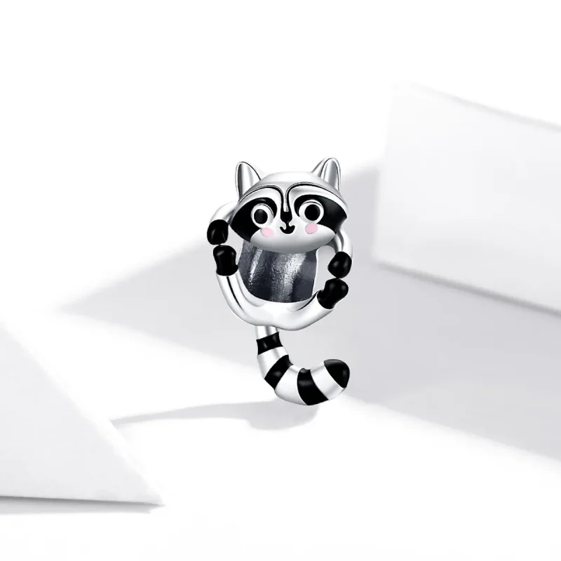 (image for) Pandora Style Silver Charm, Little Raccoon, Multicolor Enamel - BSC403 - View 2