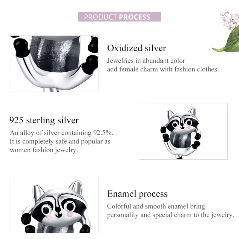 (image for) Pandora Style Silver Charm, Little Raccoon, Multicolor Enamel - BSC403 - View 8