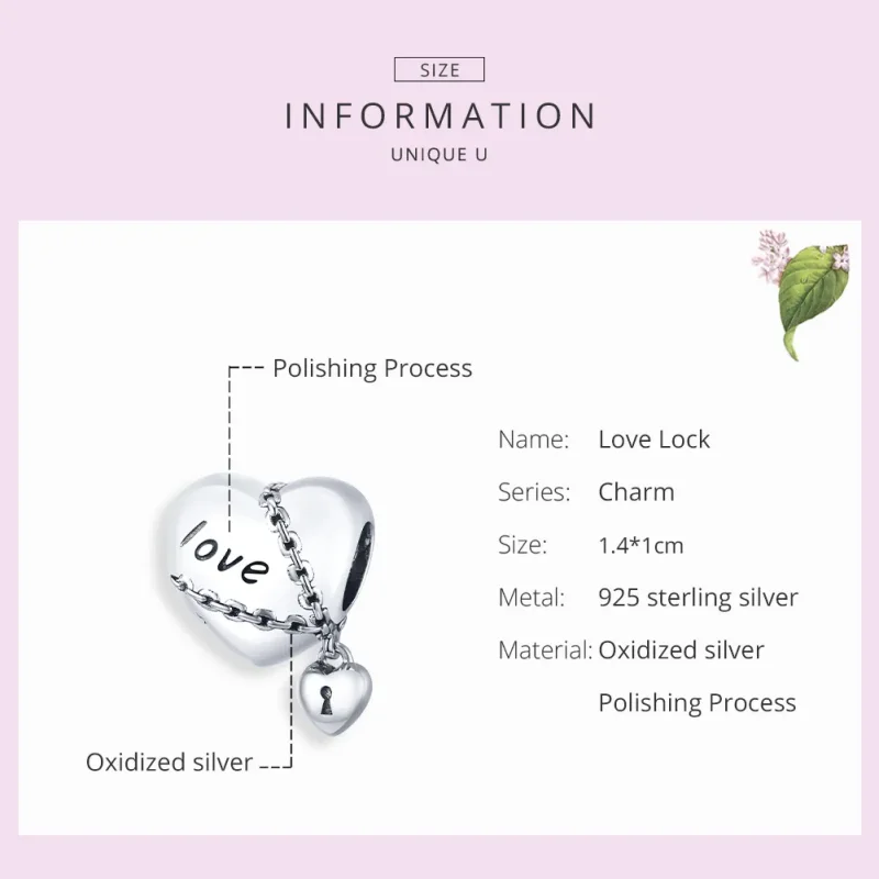 (image for) Pandora Style Silver Charm, Love Lock - SCC1553 - View 7