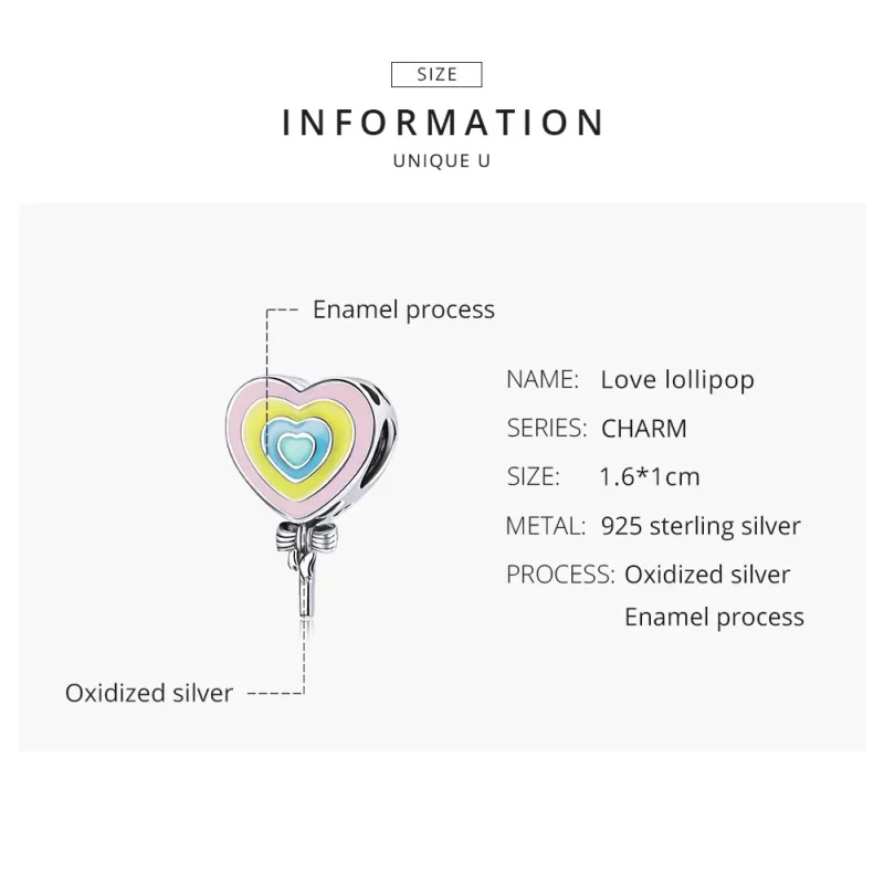 (image for) Pandora Style Silver Charm, Love Lollipop, Multicolor Enamel - SCC1746 - View 8