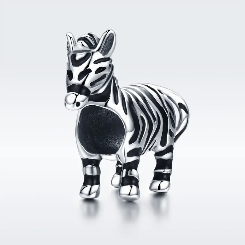 (image for) Pandora Style Silver Charm, Lovely Animal Zebra, Black Enamel - SCC550 - View 2
