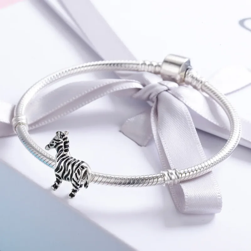 (image for) Pandora Style Silver Charm, Lovely Animal Zebra, Black Enamel - SCC550 - View 4