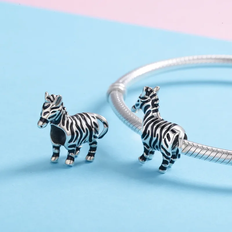(image for) Pandora Style Silver Charm, Lovely Animal Zebra, Black Enamel - SCC550 - View 5