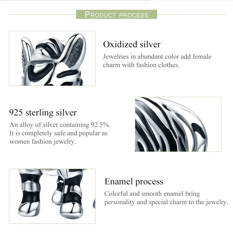 (image for) Pandora Style Silver Charm, Lovely Animal Zebra, Black Enamel - SCC550 - View 6