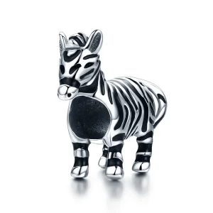 (image for) Pandora Style Silver Charm, Lovely Animal Zebra, Black Enamel - SCC550