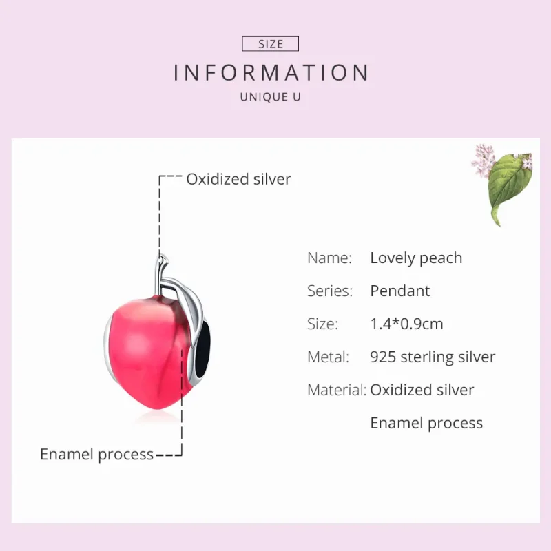 (image for) Pandora Style Silver Charm, Lovely Peach, Pink Enamel - SCC1834 - View 7