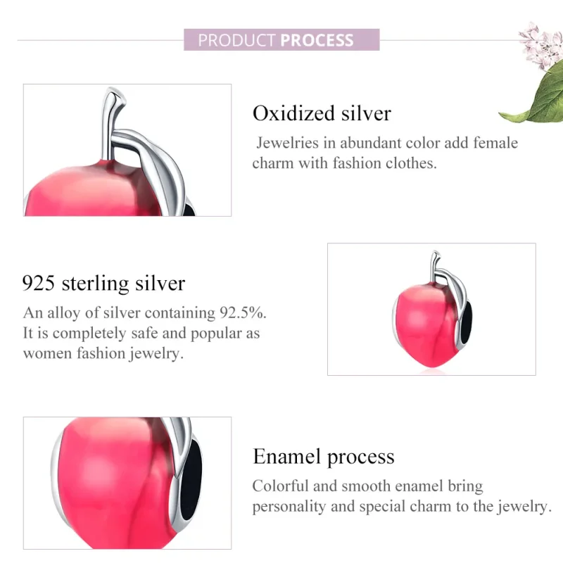 (image for) Pandora Style Silver Charm, Lovely Peach, Pink Enamel - SCC1834 - View 8