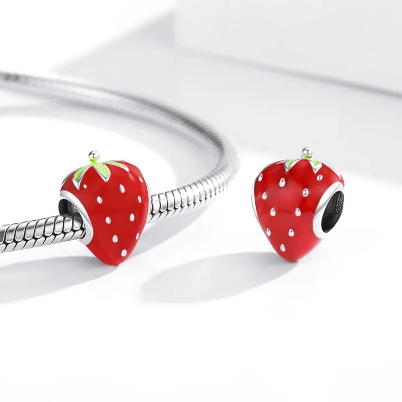(image for) Pandora Style Silver Charm, Lovely Strawberry, Multicolor Enamel - SCC1839 - View 4