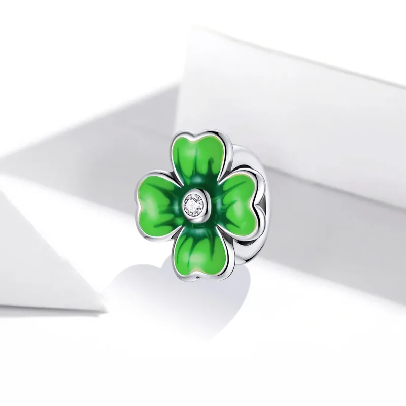 (image for) Pandora Style Silver Charm, Lucky Clover, Green Enamel - SCC1749 - View 2