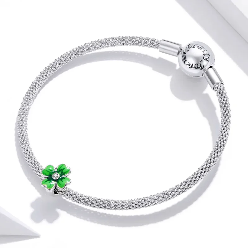(image for) Pandora Style Silver Charm, Lucky Clover, Green Enamel - SCC1749 - View 3